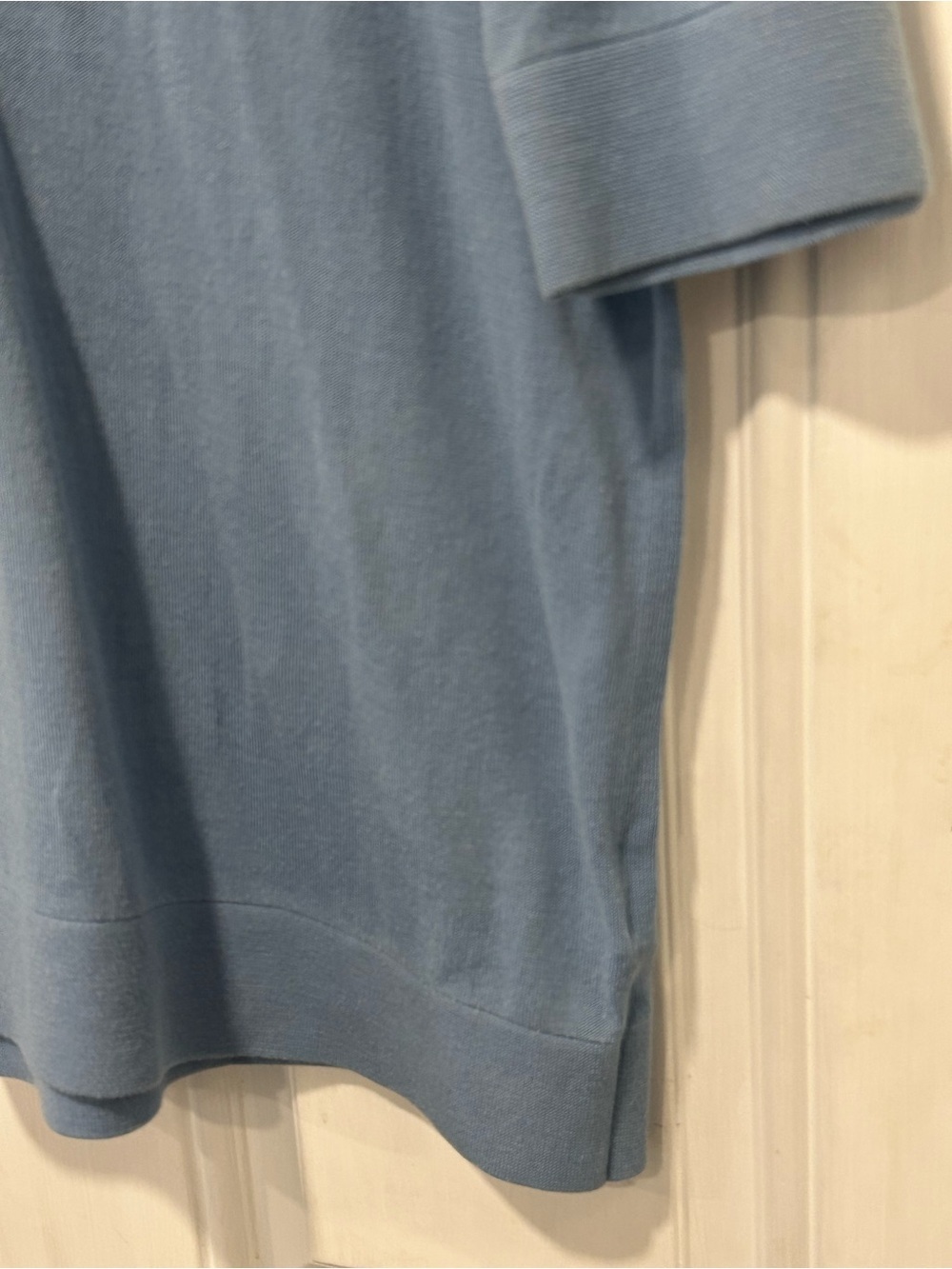 COS Open Collar Short Sleeve Polo Sweater Steel Blue Minimalist Preppy Medium - Picture 2 of 12